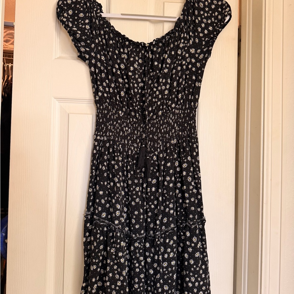 Floral Black Peasant Dress